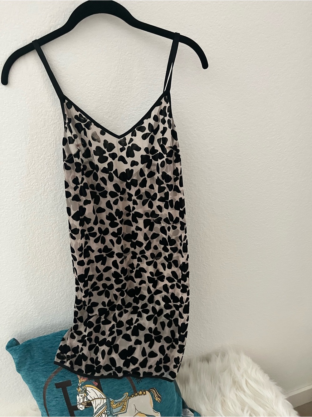 Victoria's Secret Beige Slip Dress with Black Floral Print